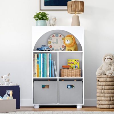 RiverRidge Home Kids Curve Appeal 23" Bookcase with 4 Cubbies and Arched Design Sturdy Kids Bookshelf and Toy Storage Organizer for Playroom, White