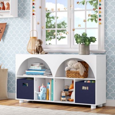 RiverRidge Home Kids Curve Appeal 46" Bookcase with 4 Cubbies and Arched Design - Sturdy Kids Bookshelf and Toy Organizer for Playroom - White with 2