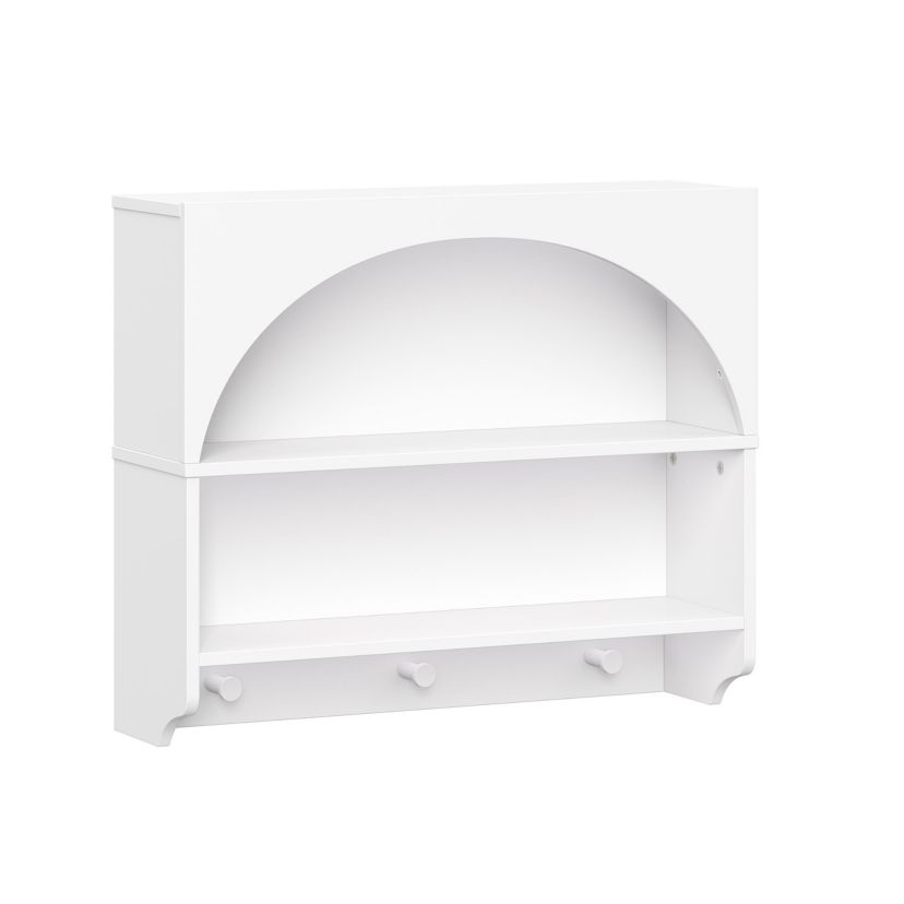Arched Wall Mount Entryway Coat Rack with Hooks with Storage Shelves - White