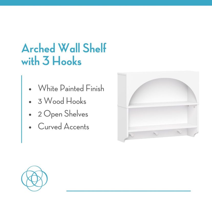 Arched Wall Mount Entryway Coat Rack with Hooks with Storage Shelves - White