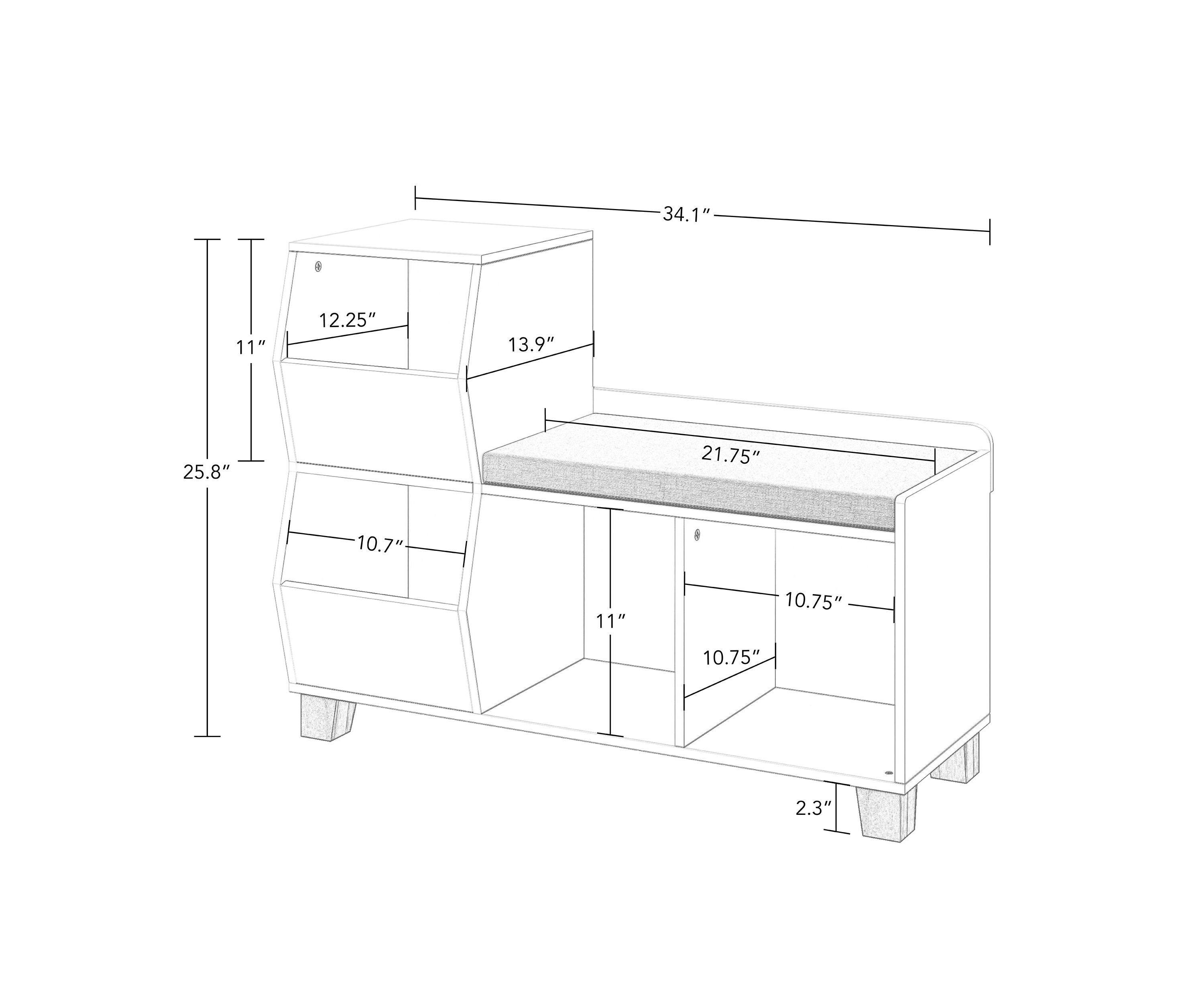 Kids Catch-All Multi-Cubby Storage Bench – White