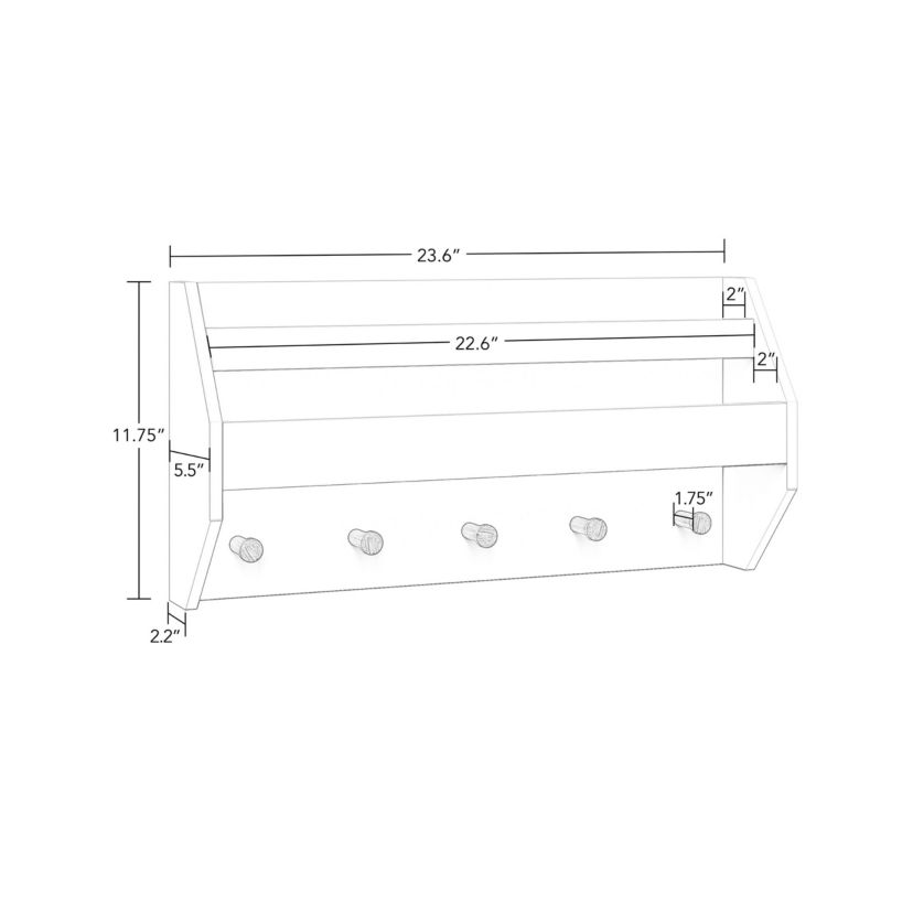 Kids Catch-All Wall Shelf with Bookrack and Hooks – White