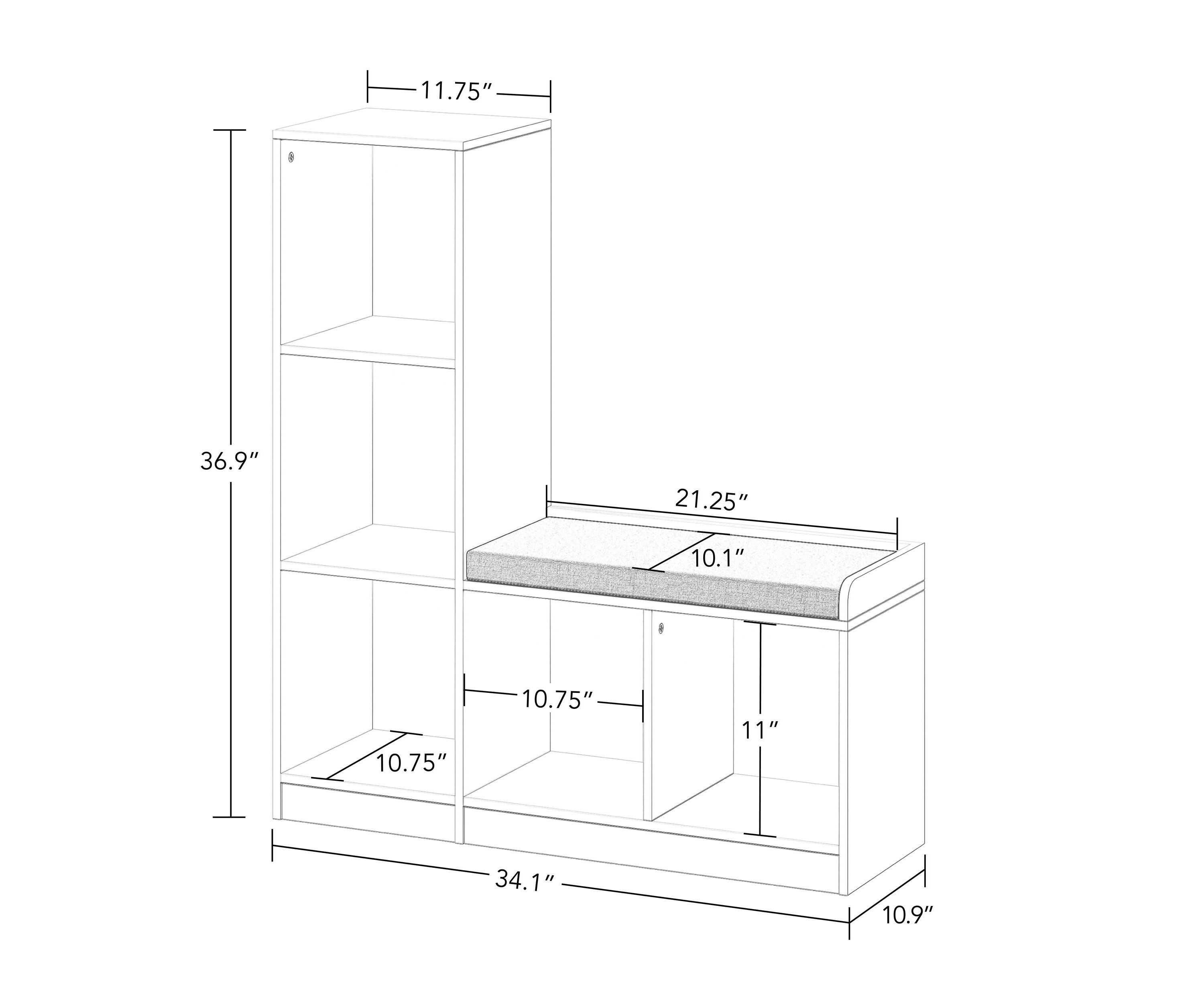 Kids 5 Cubby Storage Bench – White