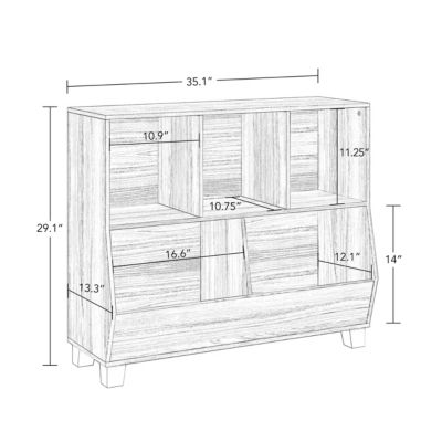 Kids Catch-All Multi-Cubby 35in Toy Organizer – Light Woodgrain