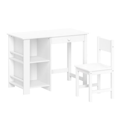 Kids Desk and Chair Set with Cubbies and Bookracks – White