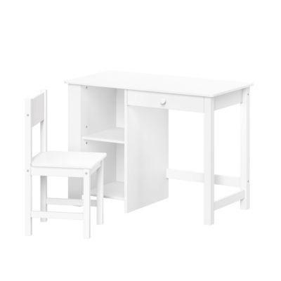Kids Desk and Chair Set with Cubbies and Bookracks – White