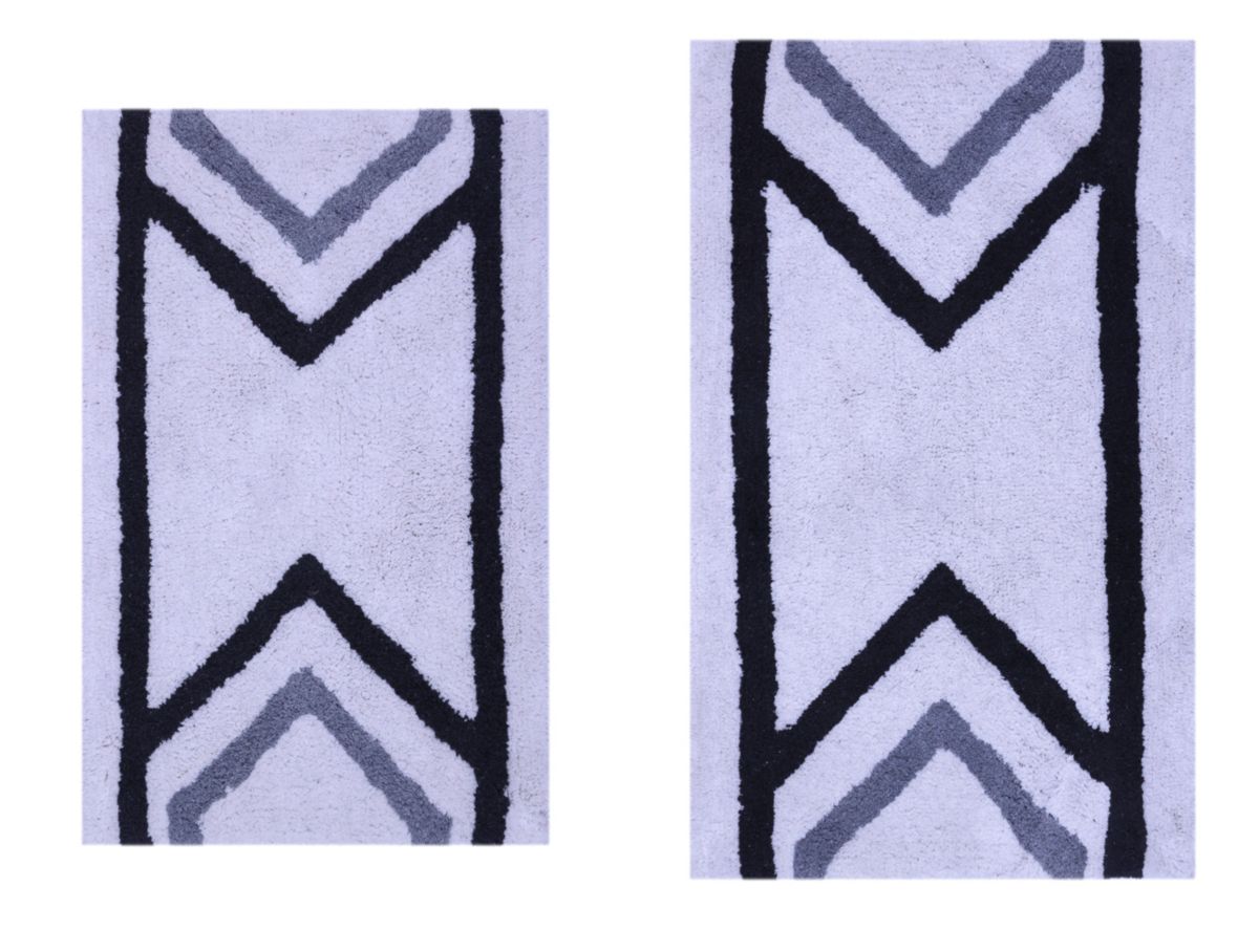 2 PC YARN DYED BATH RUG SET 17x24 & 21x34 ARROW GREY