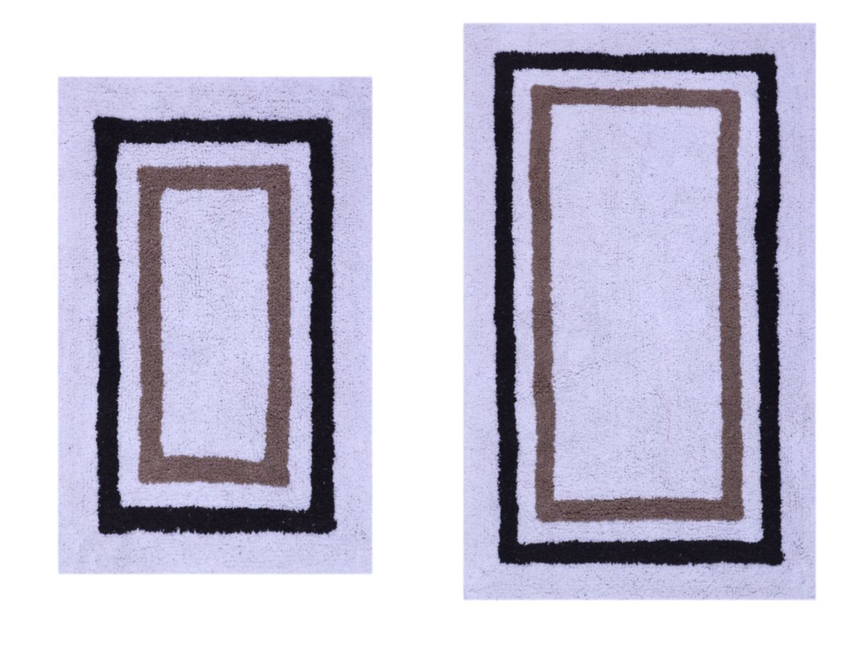 2 PC YARN DYED BATH RUG SET 17x24 & 21x34 RADETRACK TWO TONE TAN