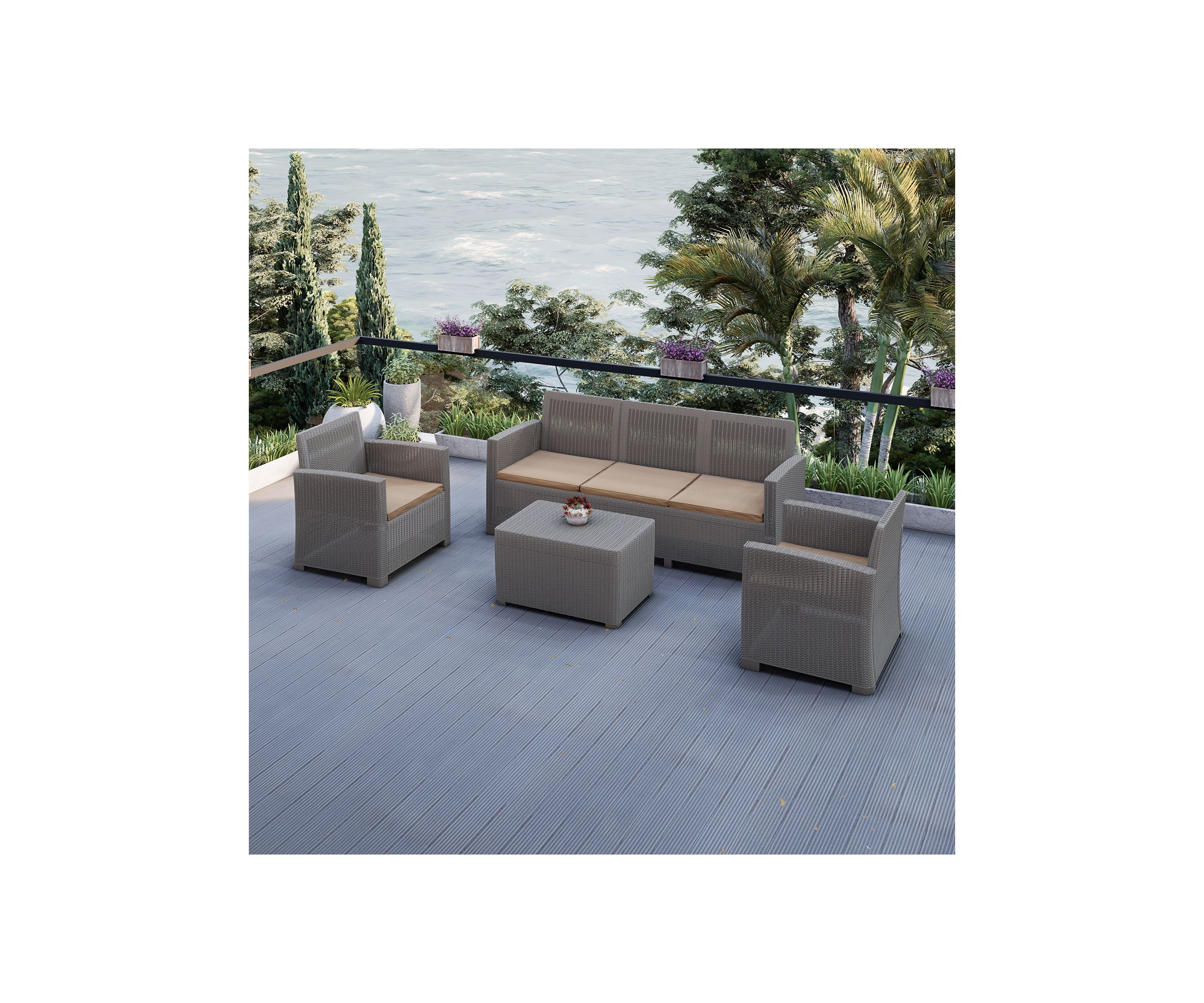 ALTA All Weather Faux Rattan 5 Person Seating Set with Cushions