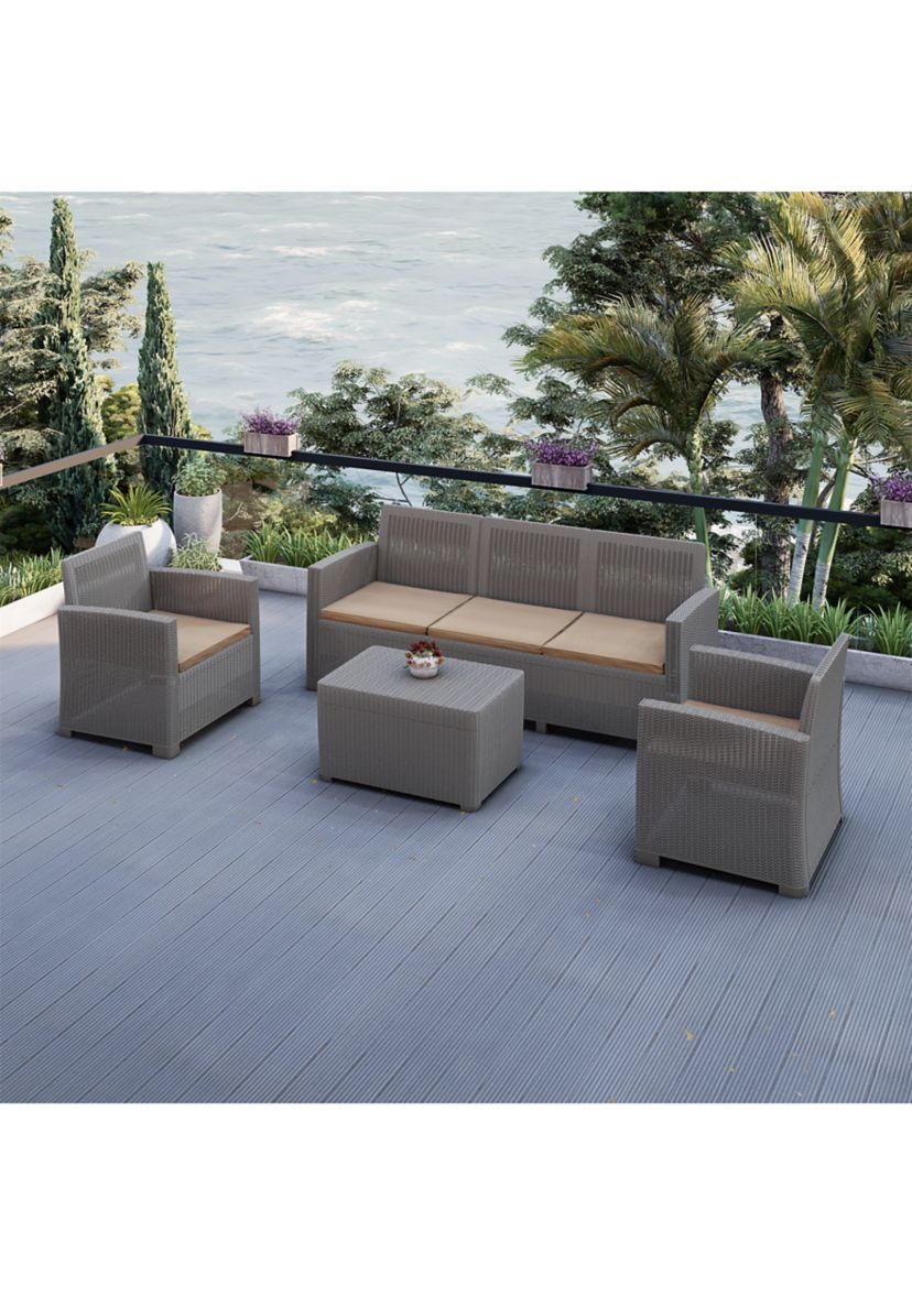 ALTA All Weather Faux Rattan 5 Person Seating Set with Cushions