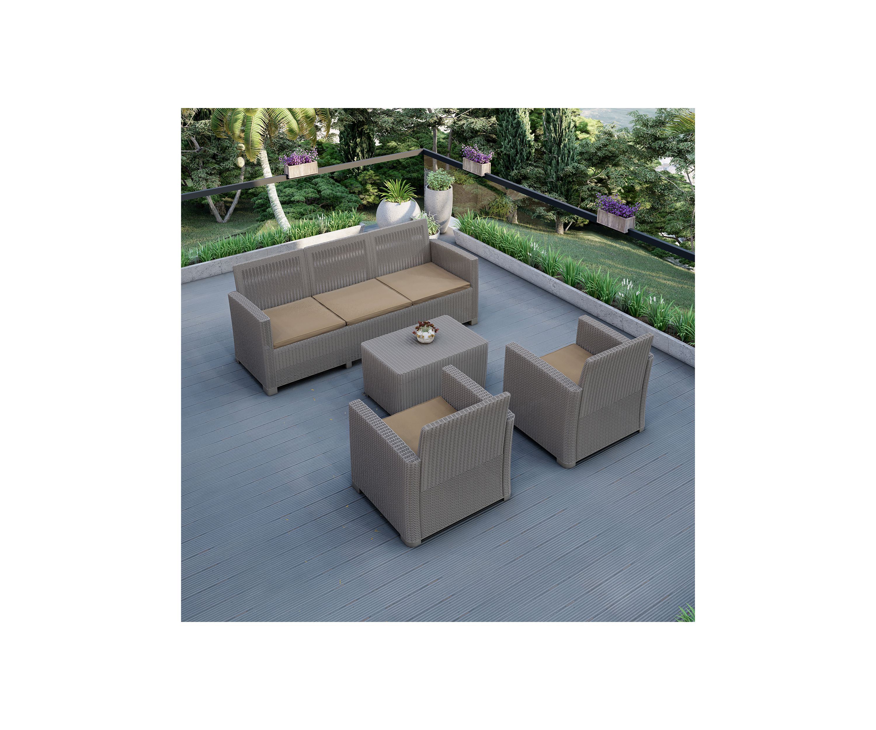 ALTA All Weather Faux Rattan 5 Person Seating Set with Cushions
