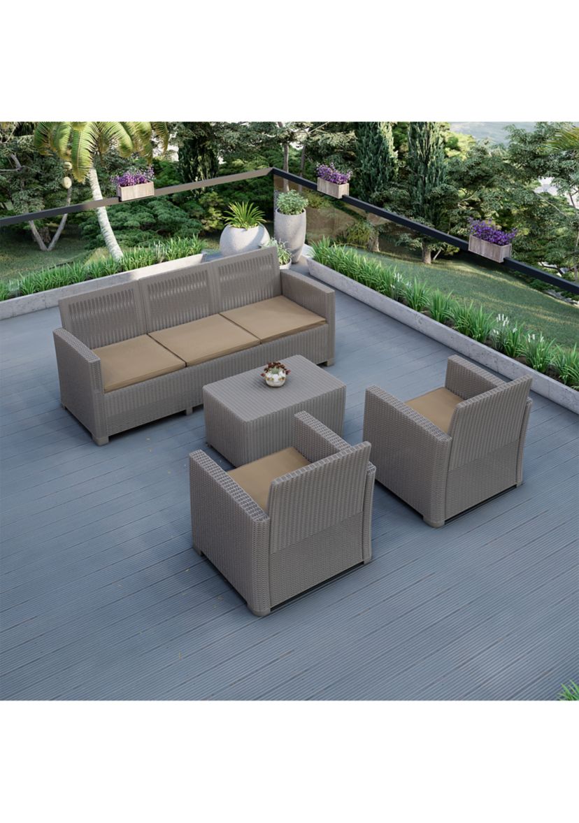 ALTA All Weather Faux Rattan 5 Person Seating Set with Cushions