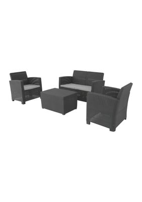 DUKAP ALTA All Weather Faux Rattan 4 Person Seating Set with Cushions, Black