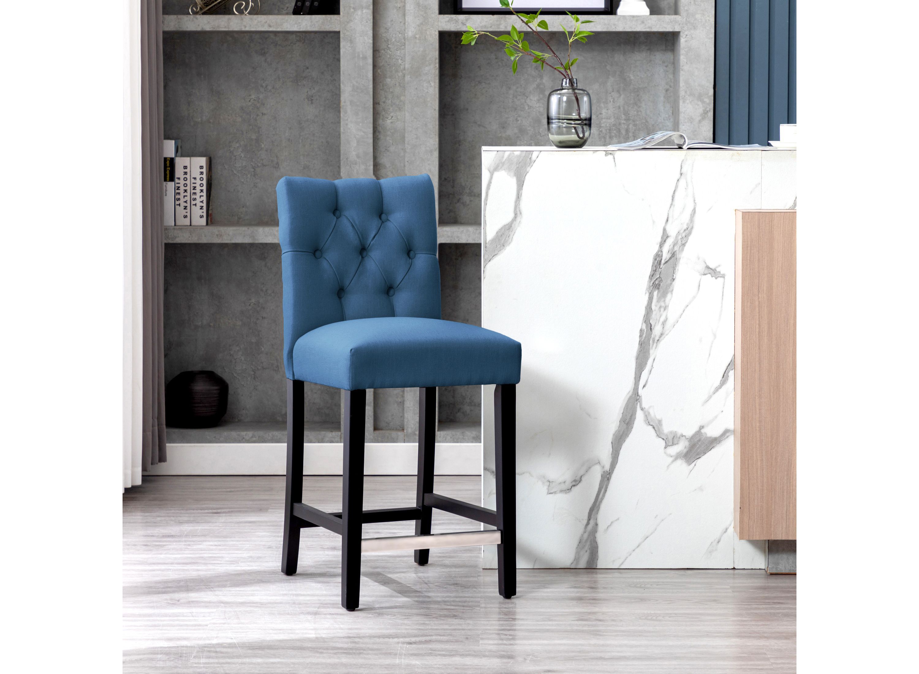 24" Linen Fabric Tufted Upholstered Bar Stool