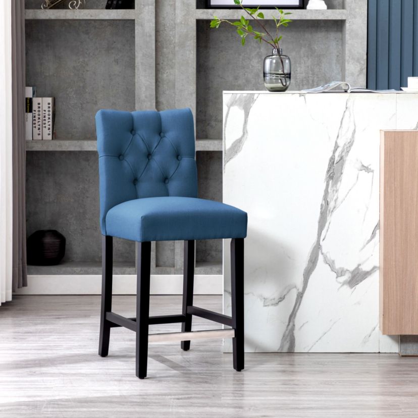 24" Linen Fabric Tufted Upholstered Bar Stool
