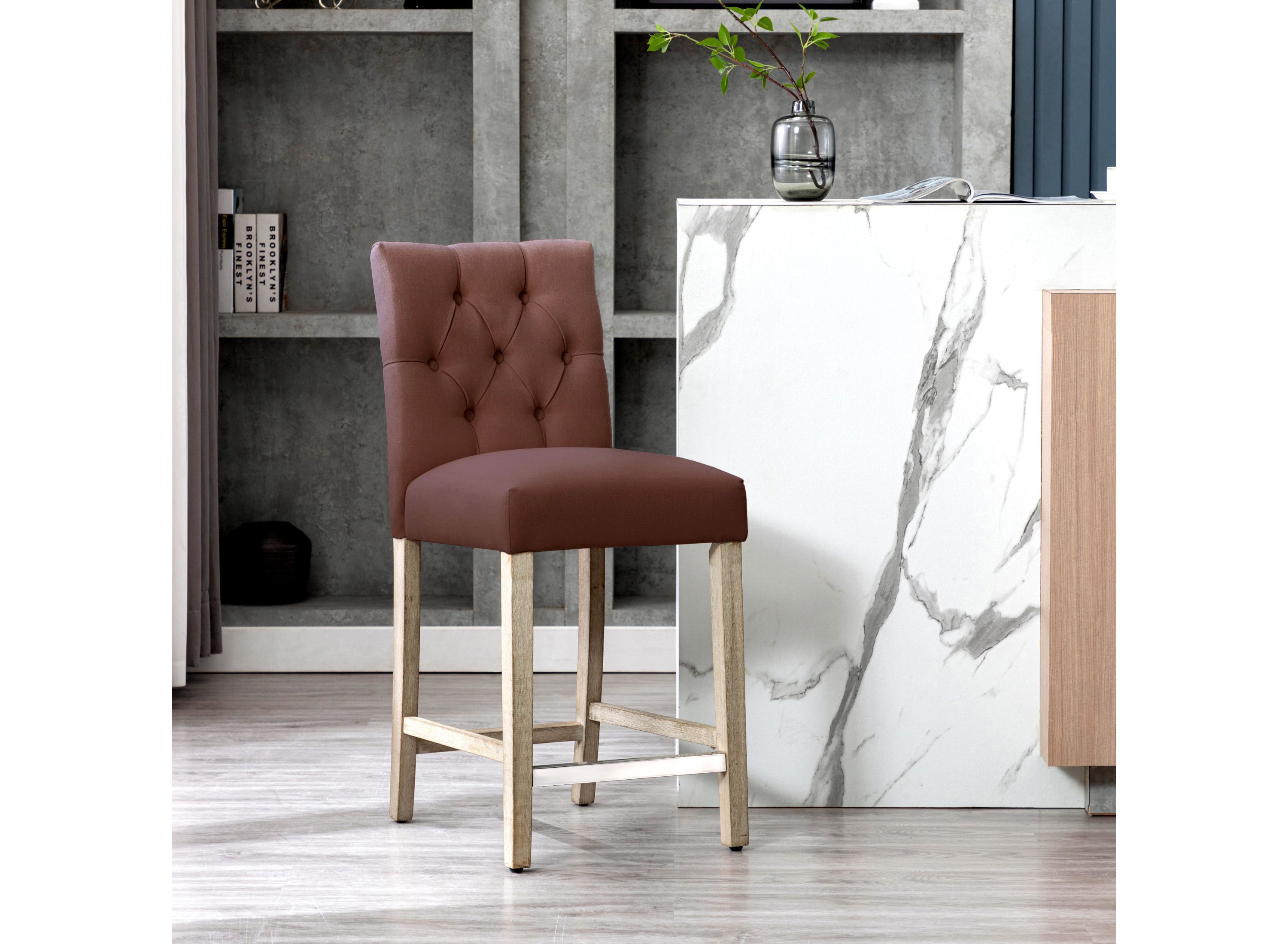 24" Linen Fabric Tufted Upholstered Bar Stool