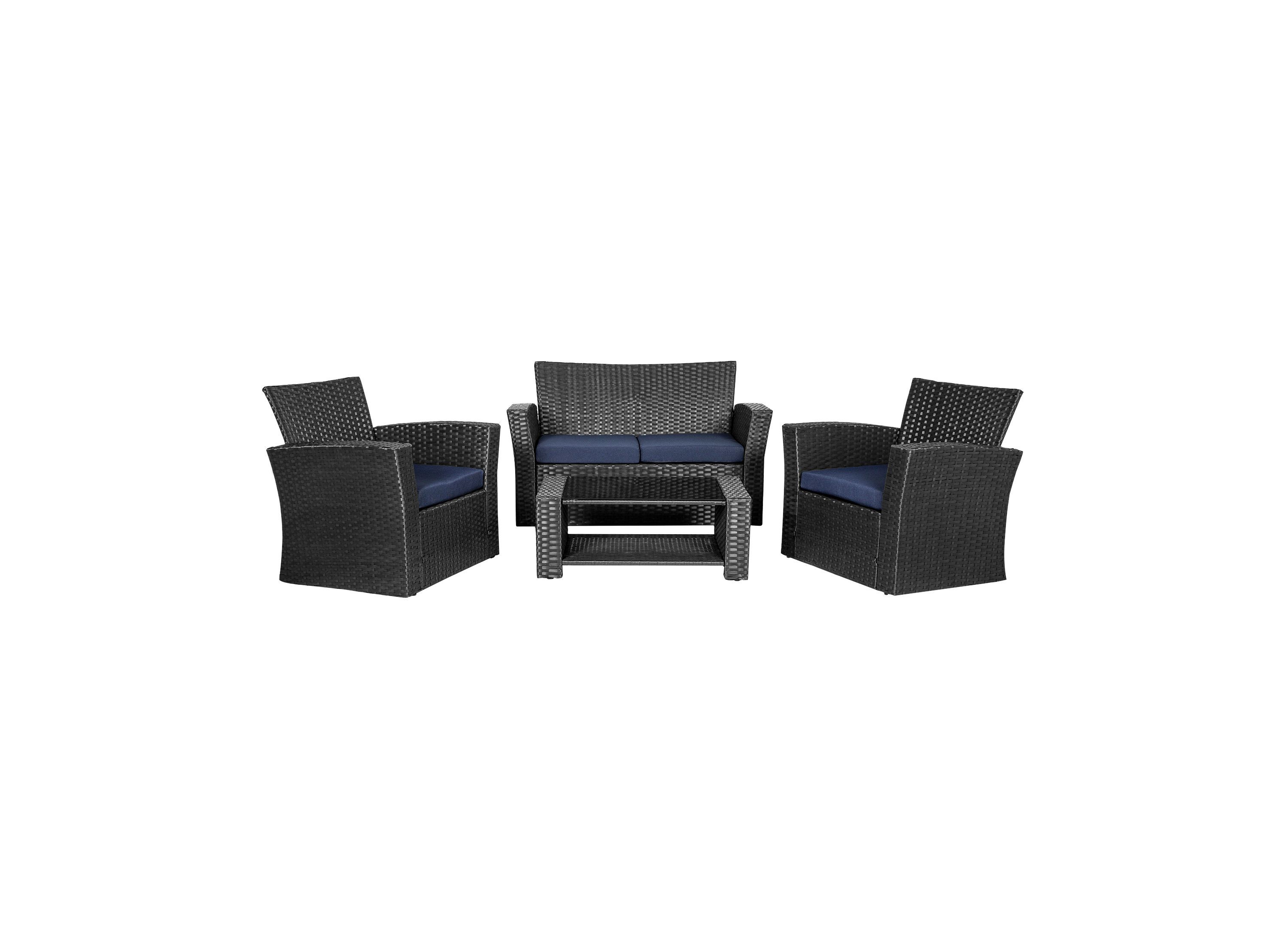 4-Piece Outdoor Patio Conversation Sofa Set with Cushions