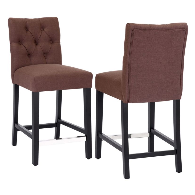 24" Linen Fabric Tufted Upholstered Bar Stool (Set of 2)