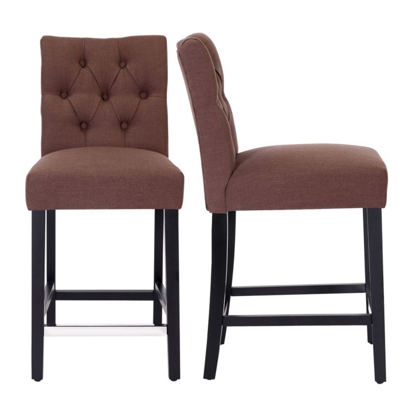 24" Linen Fabric Tufted Upholstered Bar Stool (Set of 2)