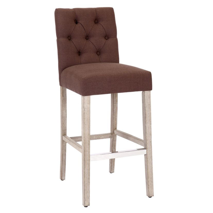 29" Linen Fabric Tufted Upholstered Counter Stool