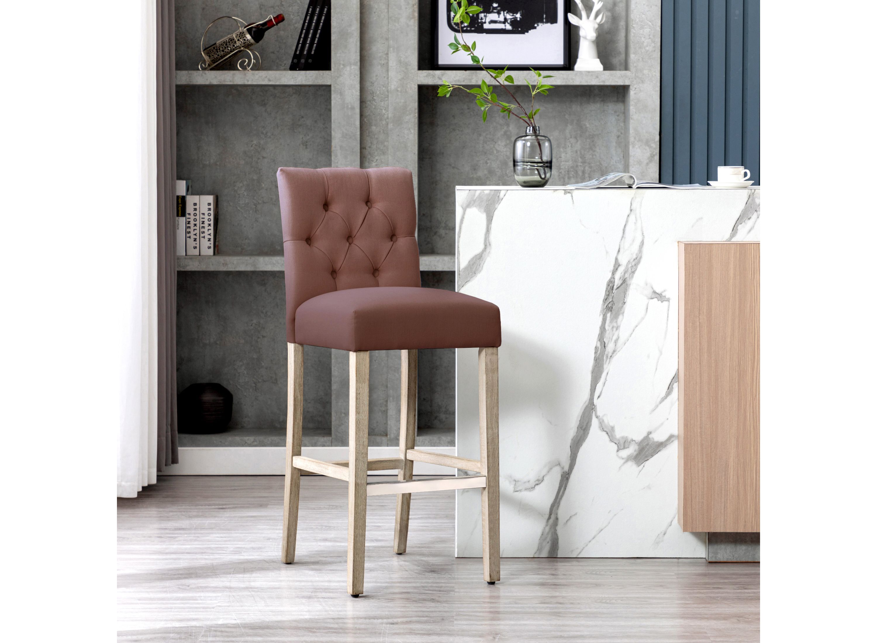 29" Linen Fabric Tufted Upholstered Counter Stool