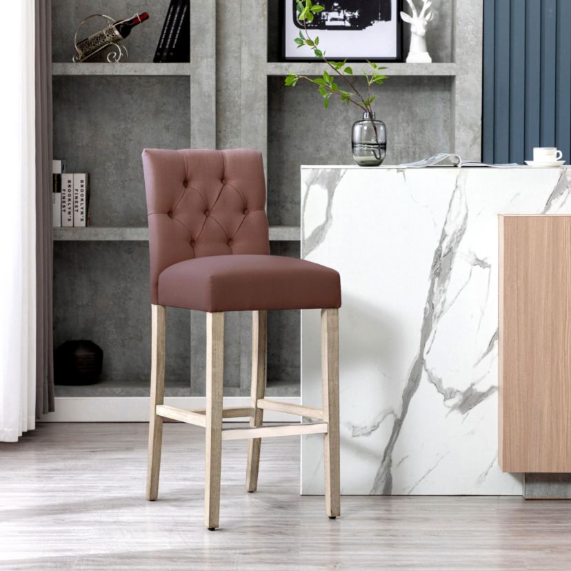 29" Linen Fabric Tufted Upholstered Counter Stool