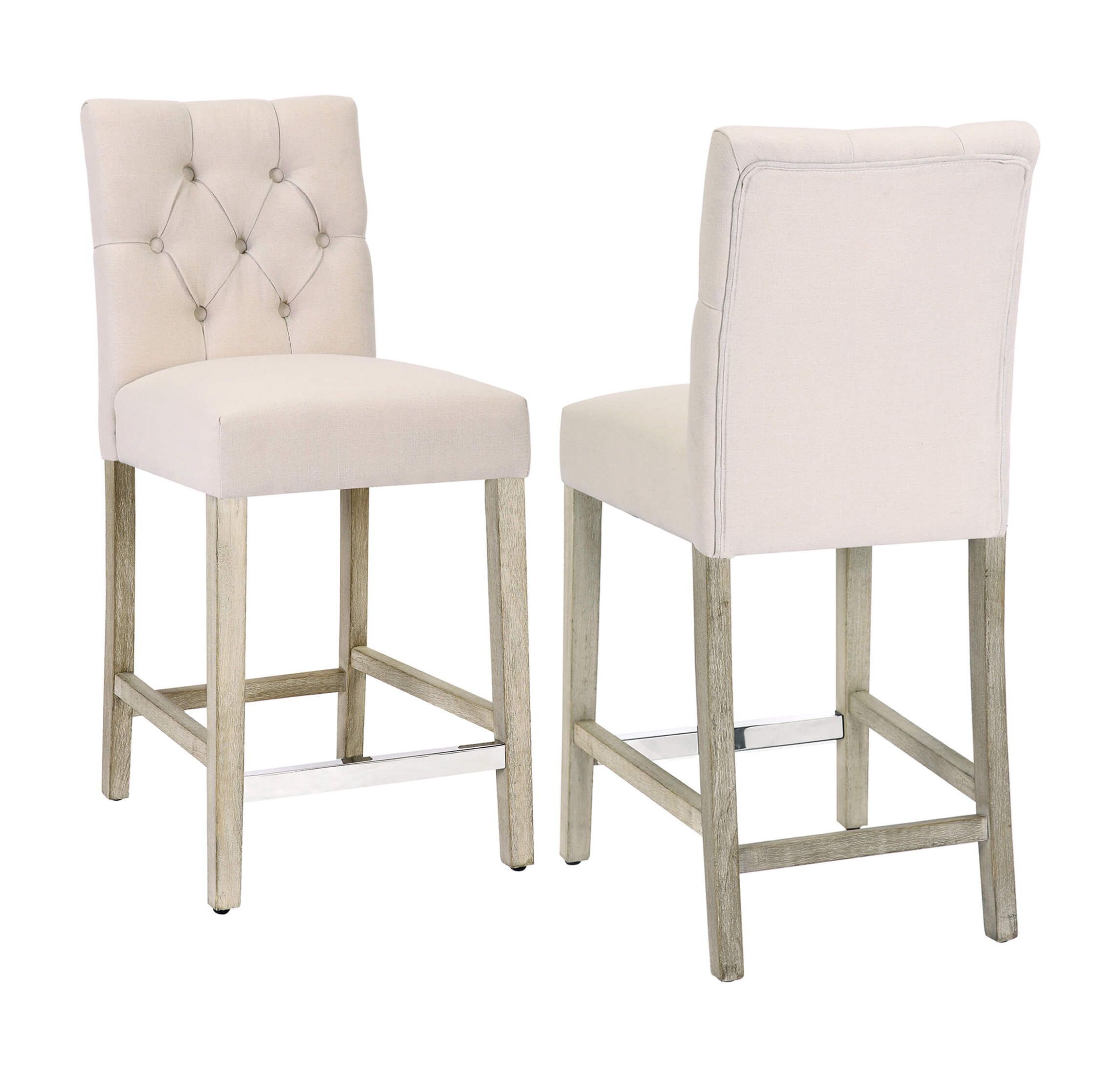 24" Linen Fabric Tufted Upholstered Bar Stool (Set of 2)