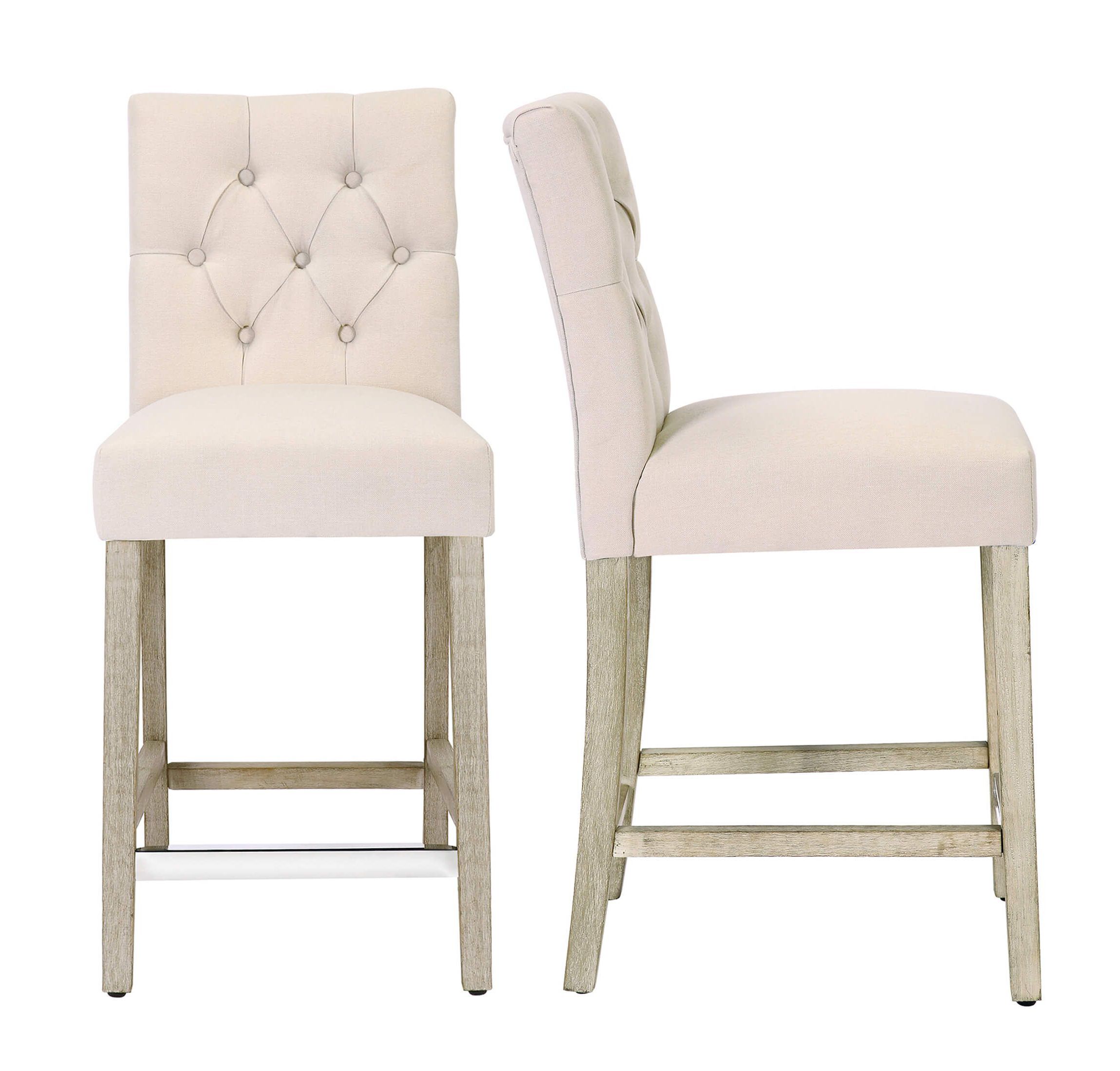 24" Linen Fabric Tufted Upholstered Bar Stool (Set of 2)