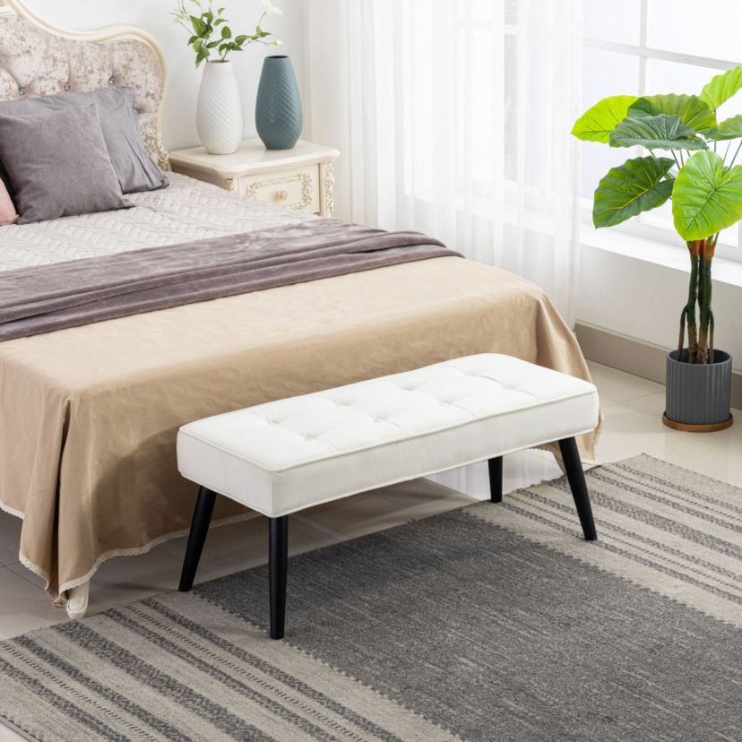 Button Tuffed Velvet Upholstered Bench