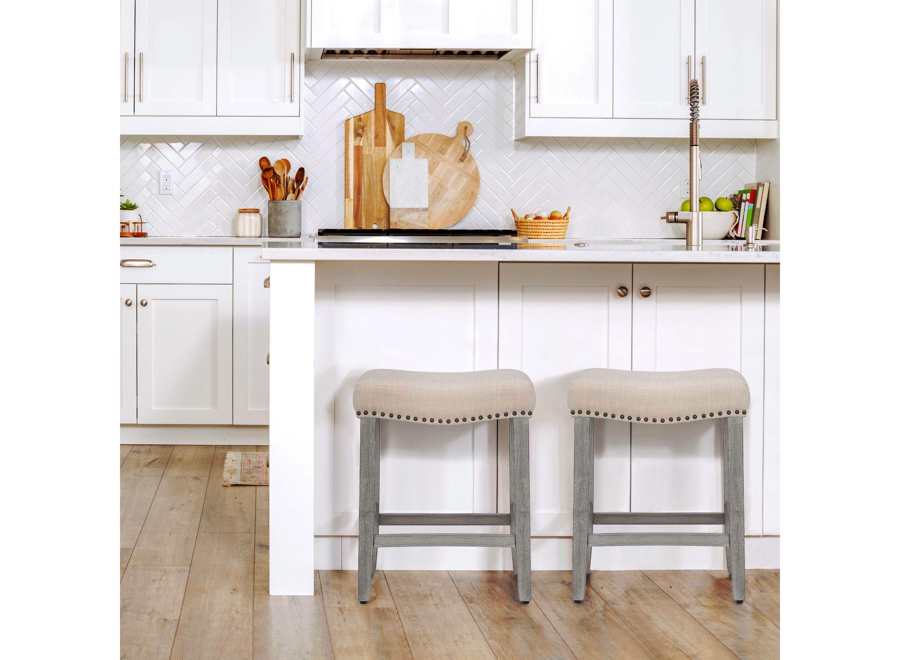 24" Upholstered Nail Head Counter Stool (Set of 2)