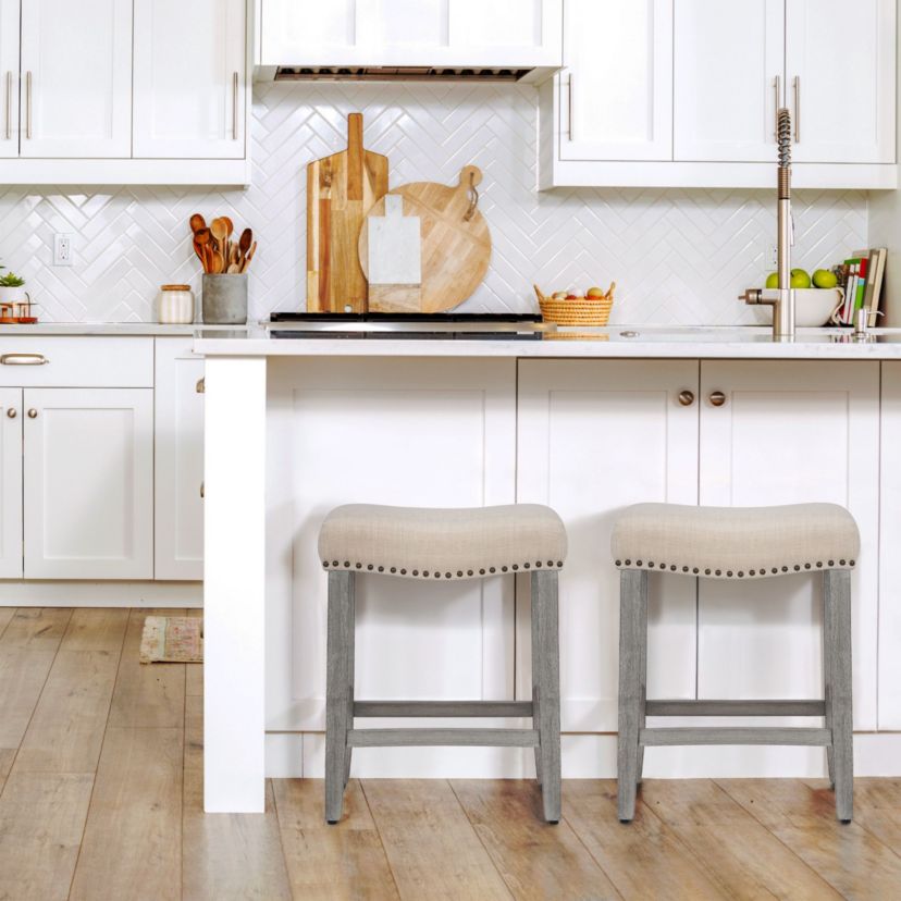 24" Upholstered Nail Head Counter Stool (Set of 2)