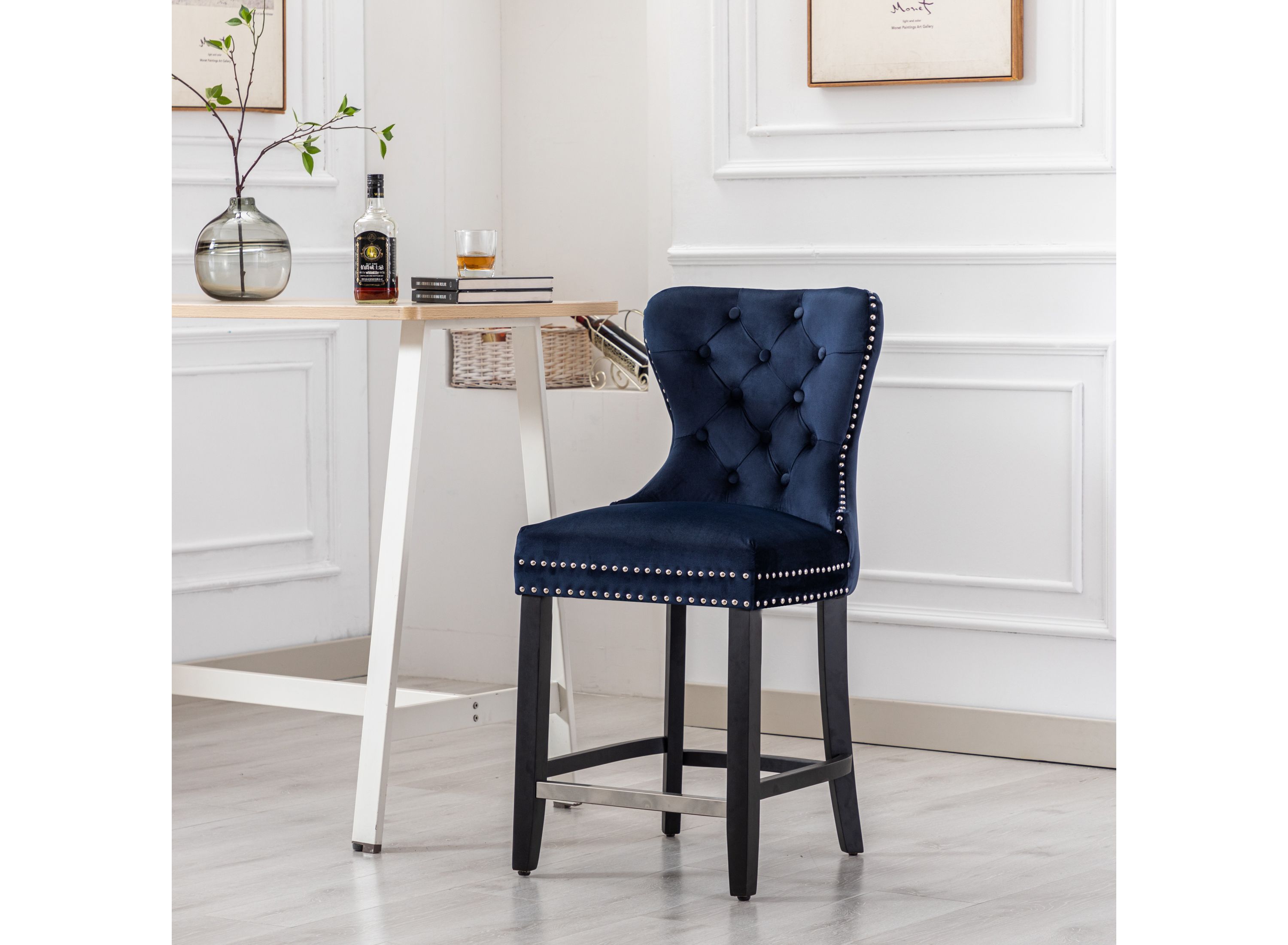 24" Tufted Velvet Bar Stool