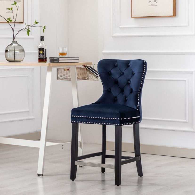 24" Tufted Velvet Bar Stool