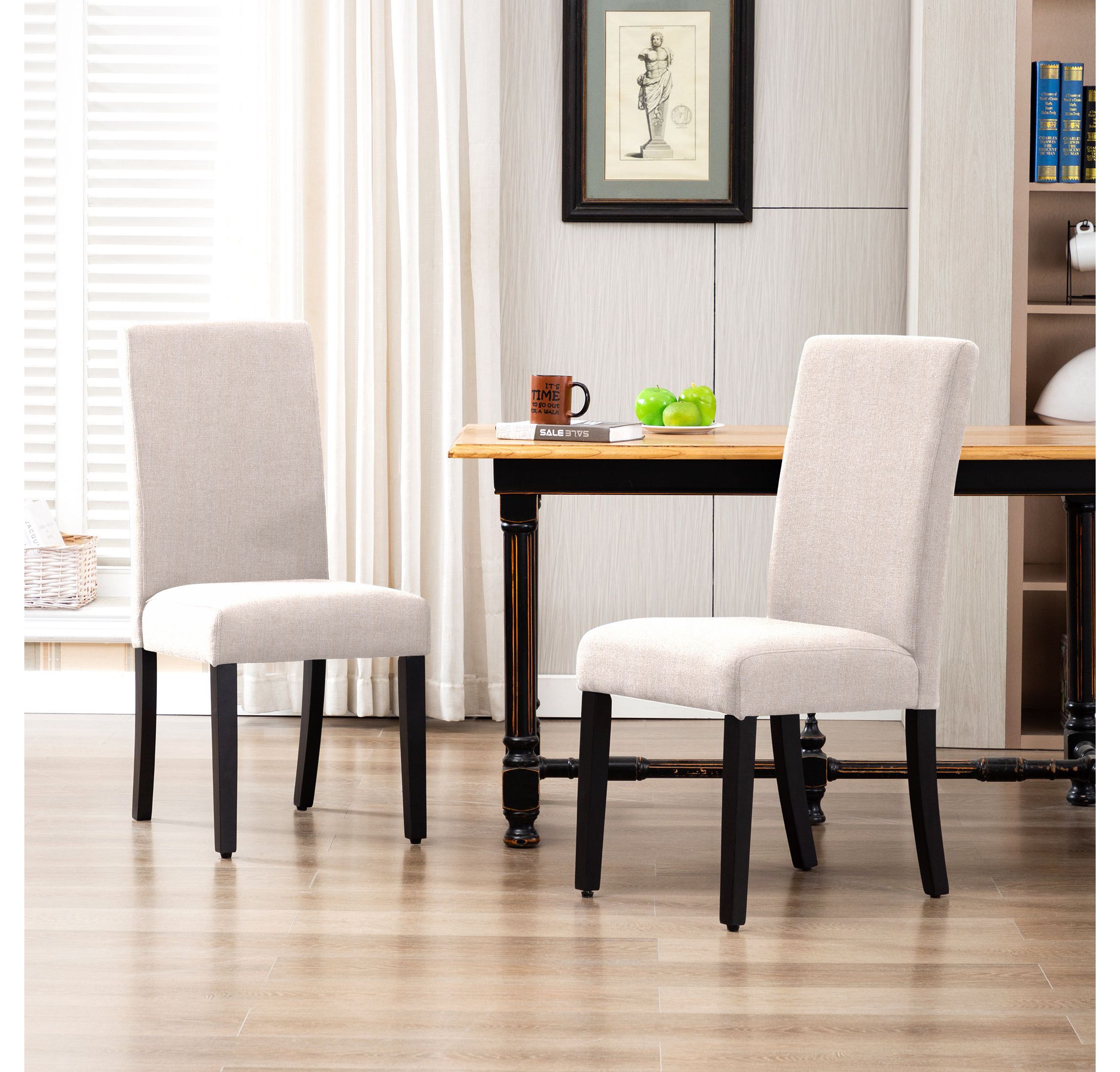 Linen Fabric Upholstered Dining Chair (Set of 2)