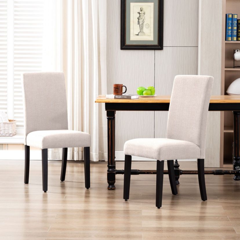 Linen Fabric Upholstered Dining Chair (Set of 2)