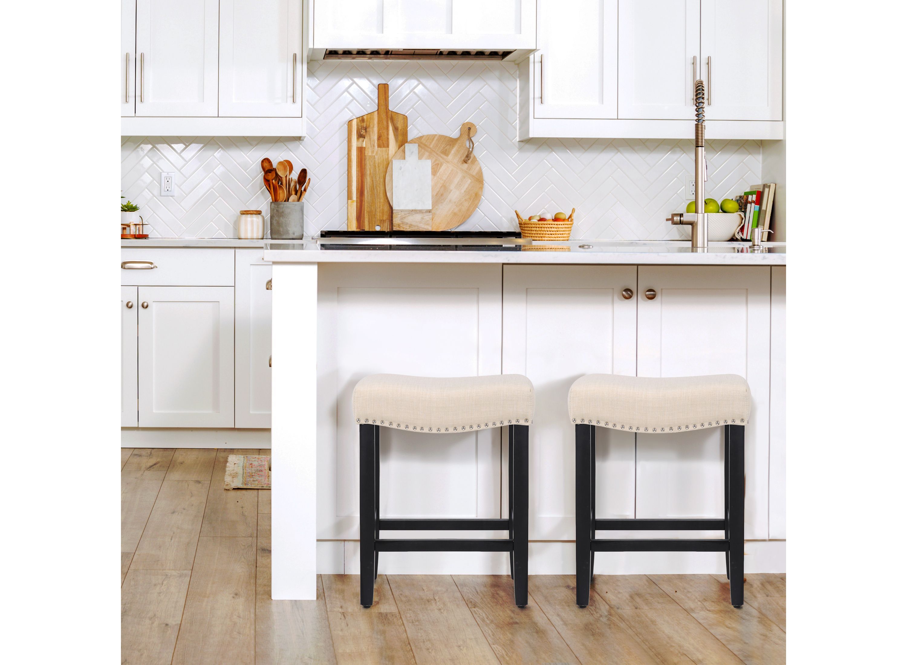 24" Upholstered Nail Head Counter Stool (Set of 2)