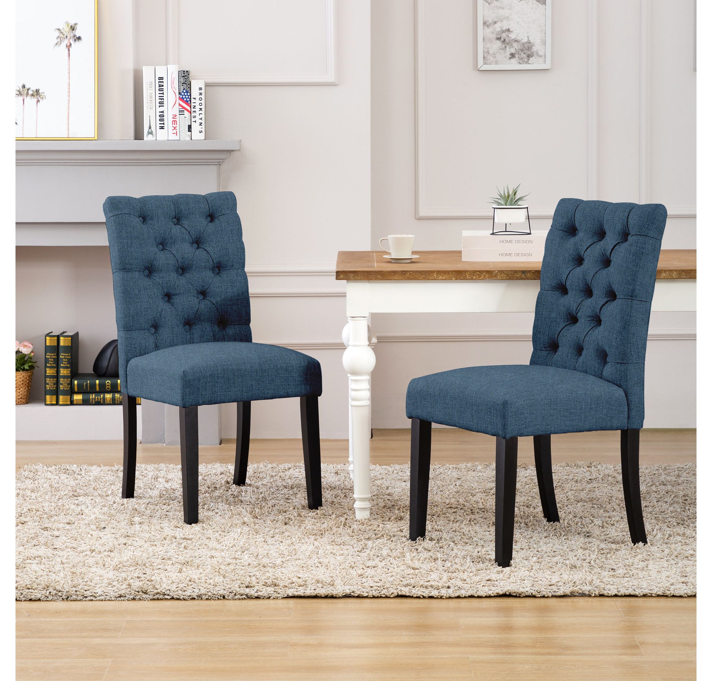 Linen Button Tufted Upholstered Side Chair (Set of 2)