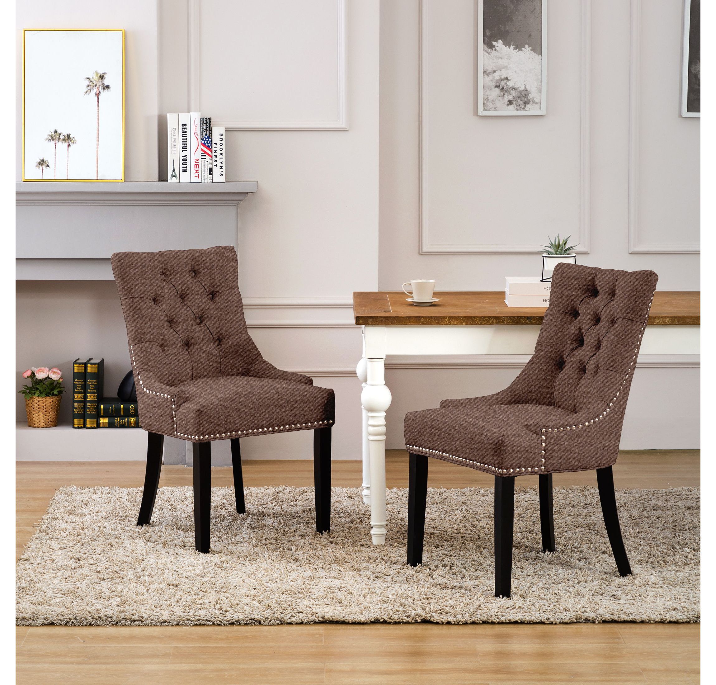 Linen Fabric Tufted Upholstered Dining Chair