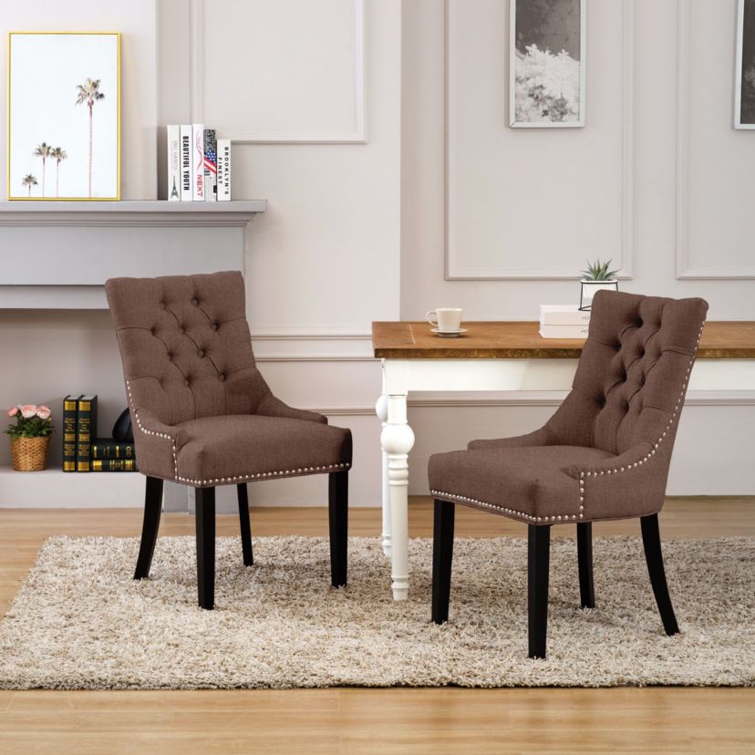 Linen Fabric Tufted Upholstered Dining Chair