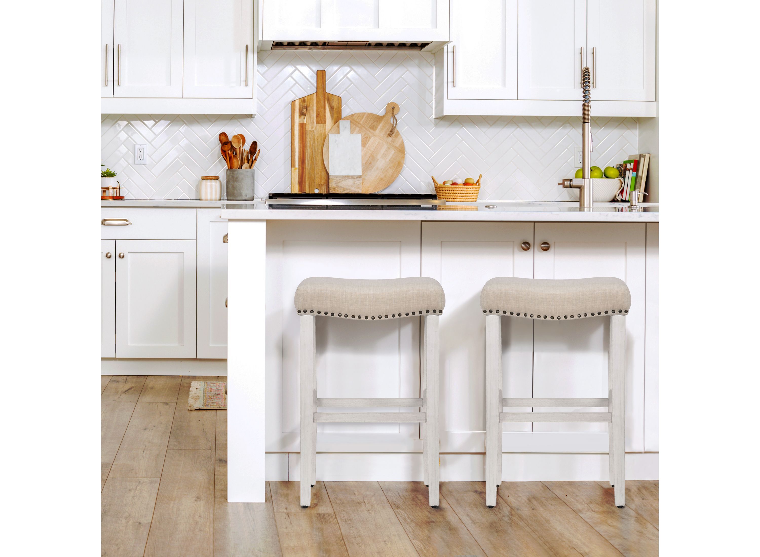 24" Upholstered Nail Head Bar Stool (Set of 2)