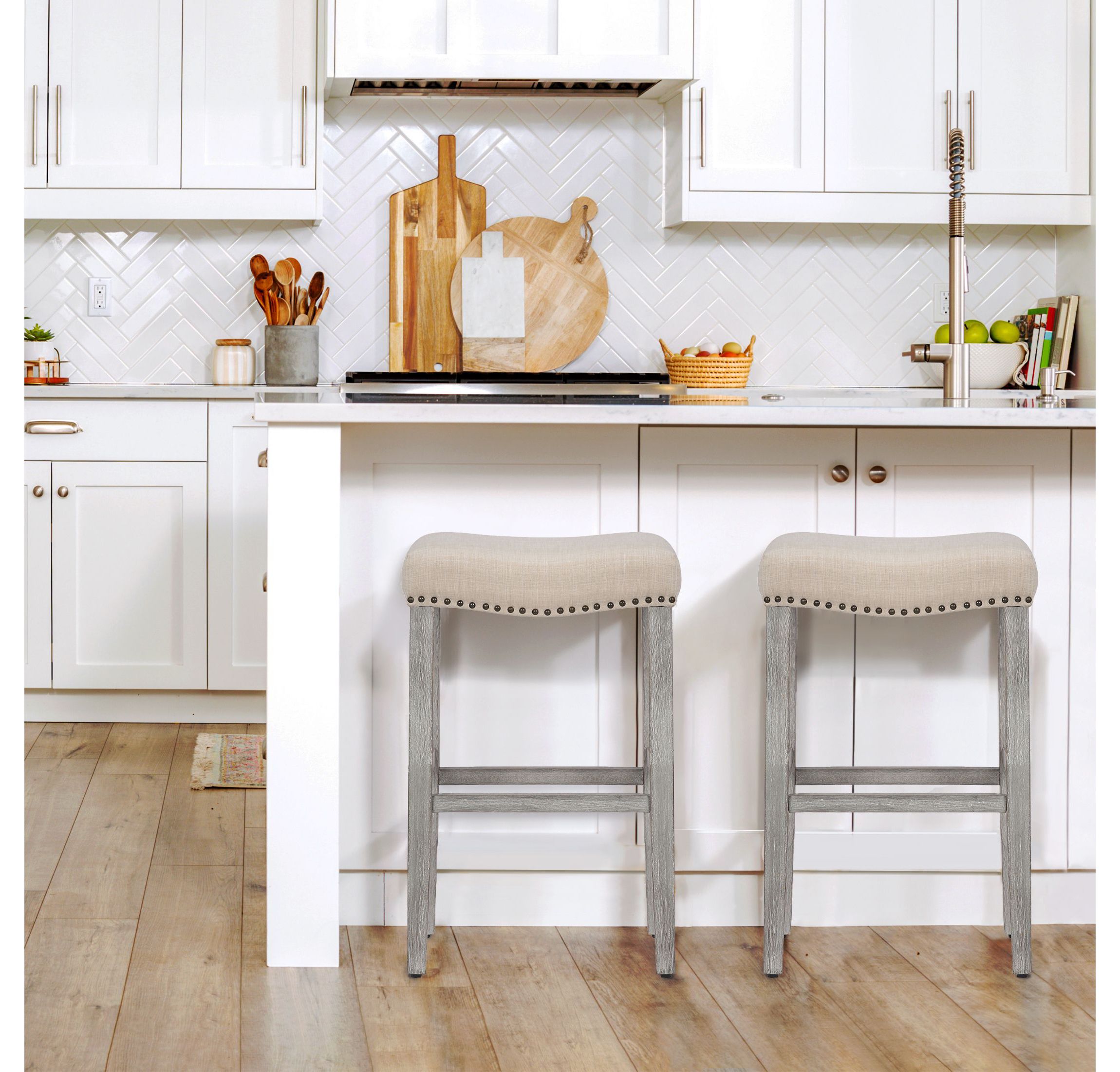 29" Upholstered Nail Head Bar Stool (Set of 2)