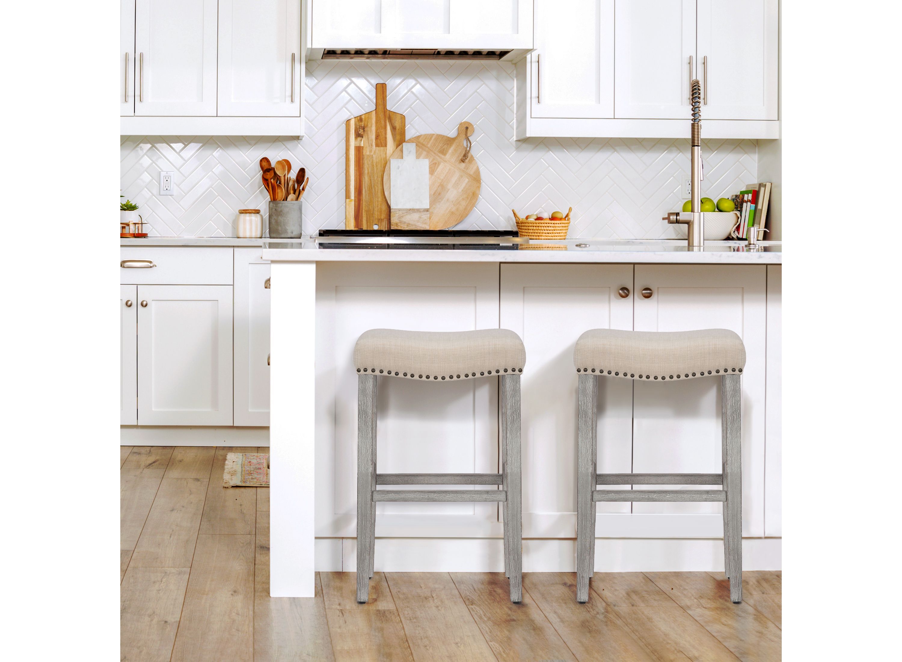 29" Upholstered Nail Head Bar Stool (Set of 2)