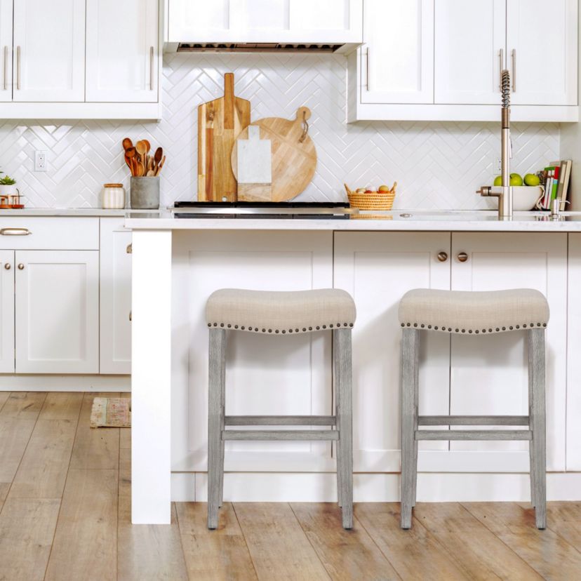 29" Upholstered Nail Head Bar Stool (Set of 2)