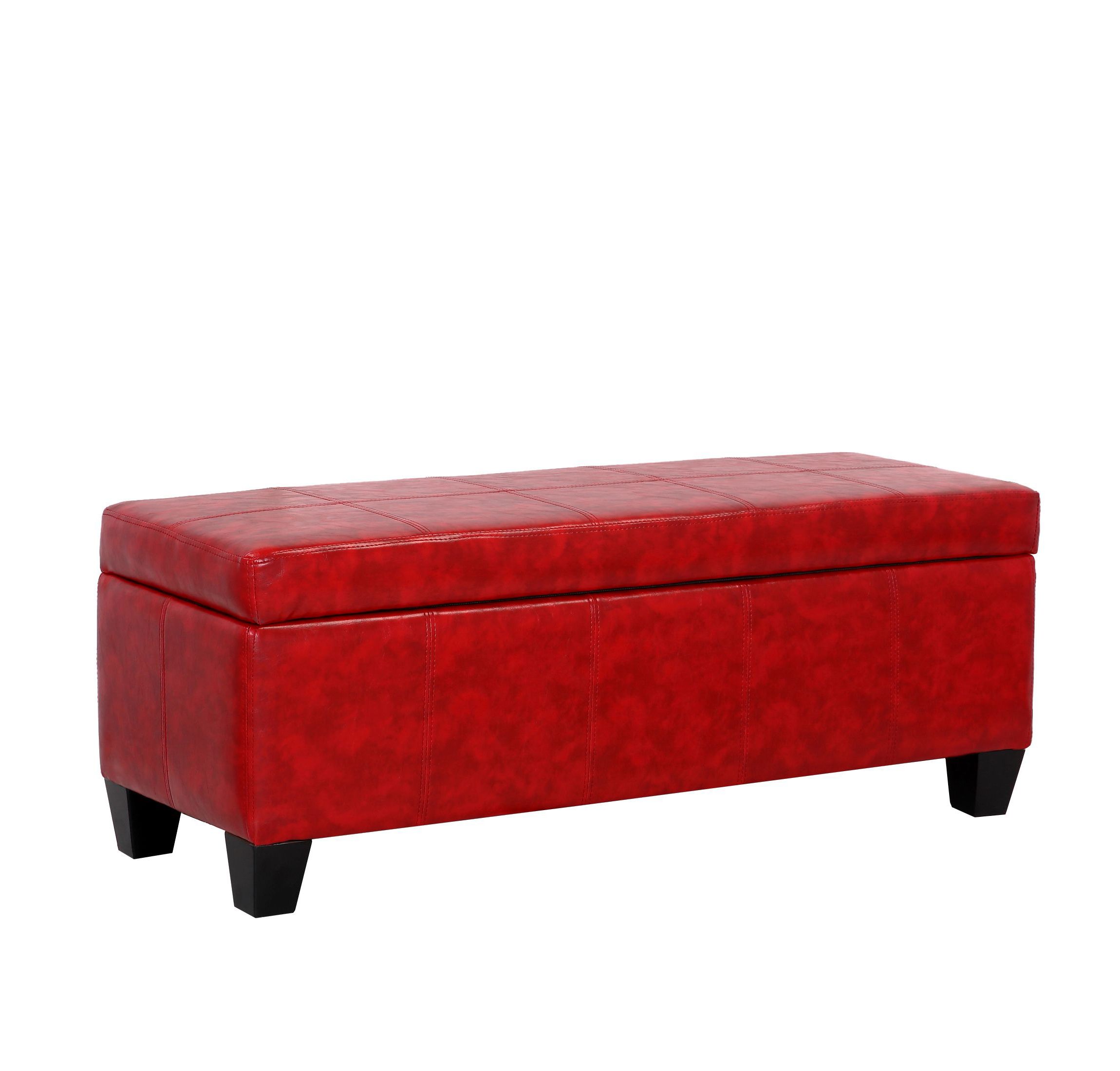42" Wide Faux Leather Rectangle Ottoman With Storage