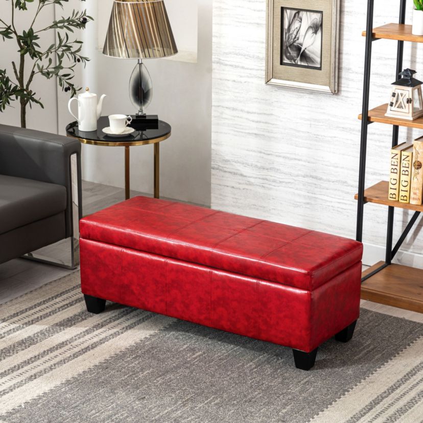 42" Wide Faux Leather Rectangle Ottoman With Storage