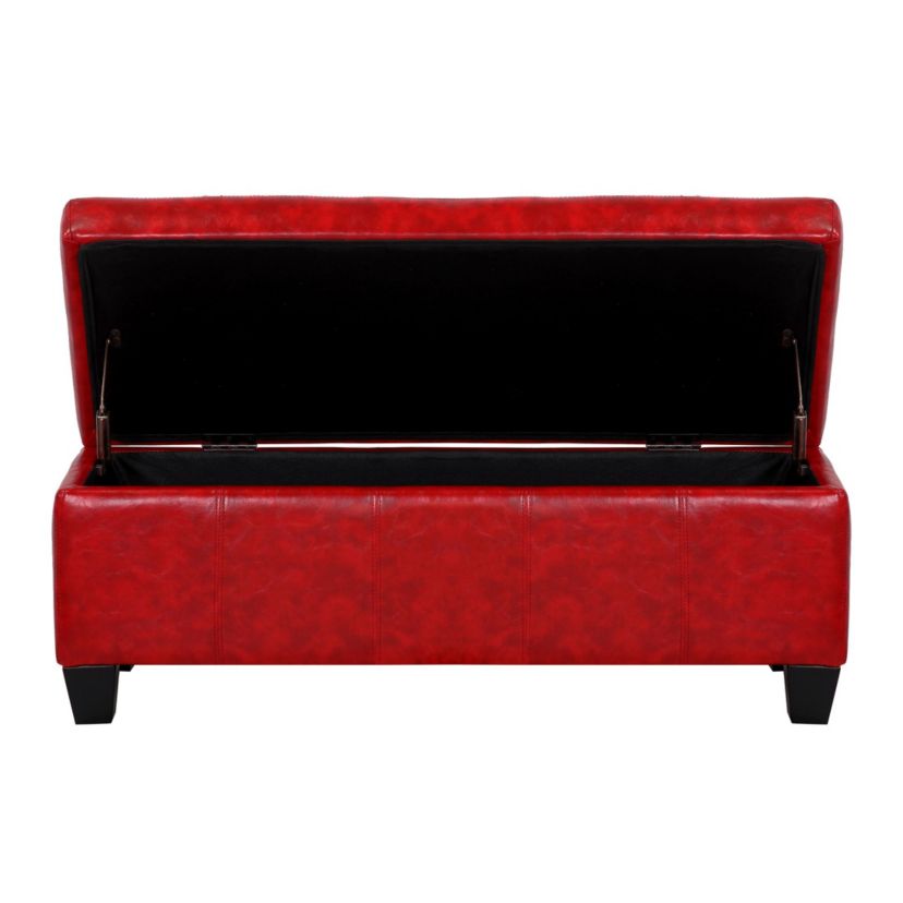 42" Wide Faux Leather Rectangle Ottoman With Storage