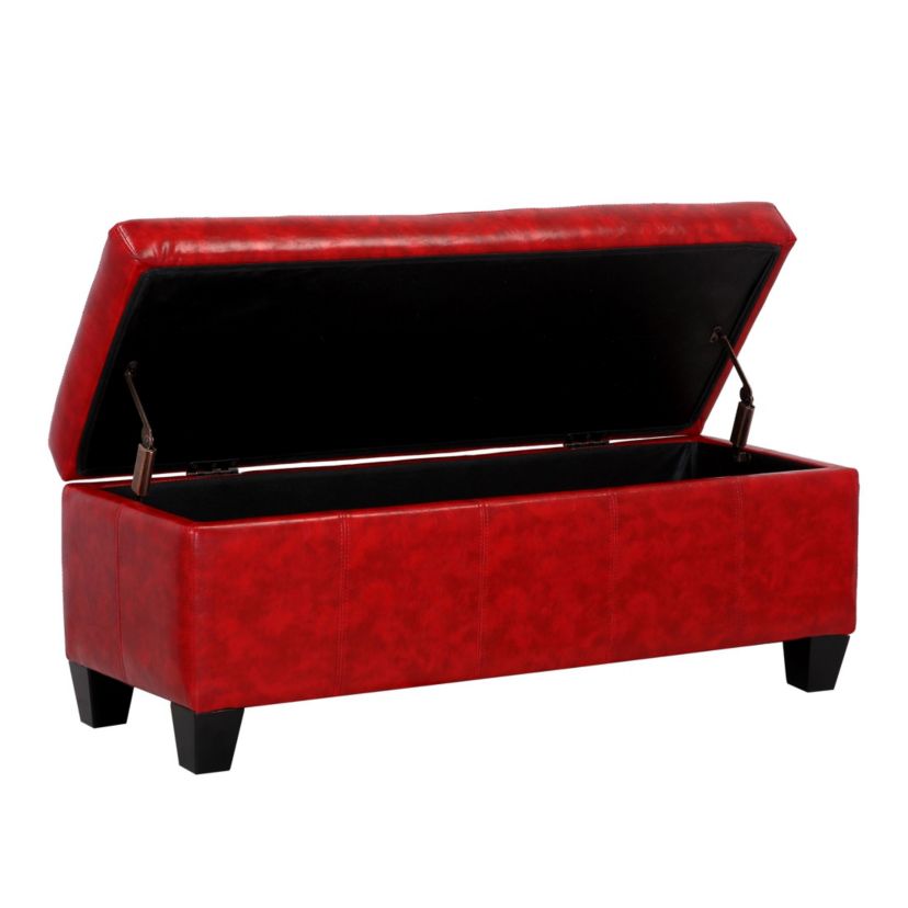 42" Wide Faux Leather Rectangle Ottoman With Storage