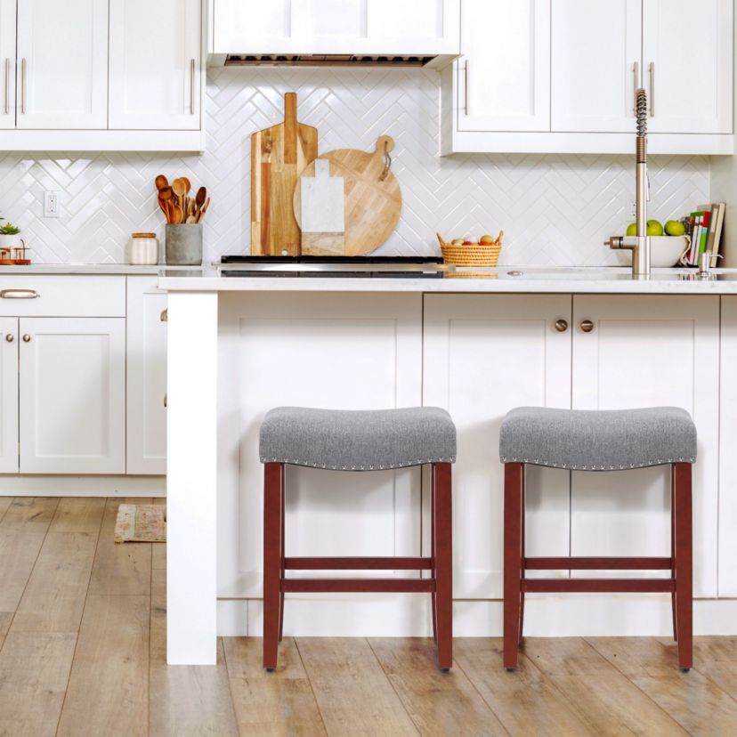 24" Upholstered Nail Head Counter Stool (Set of 2)