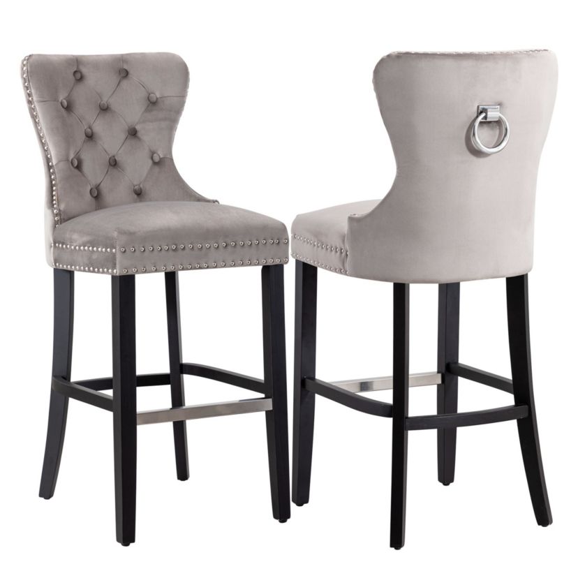 29" Tufted Velvet Bar Stool (Set of 2)