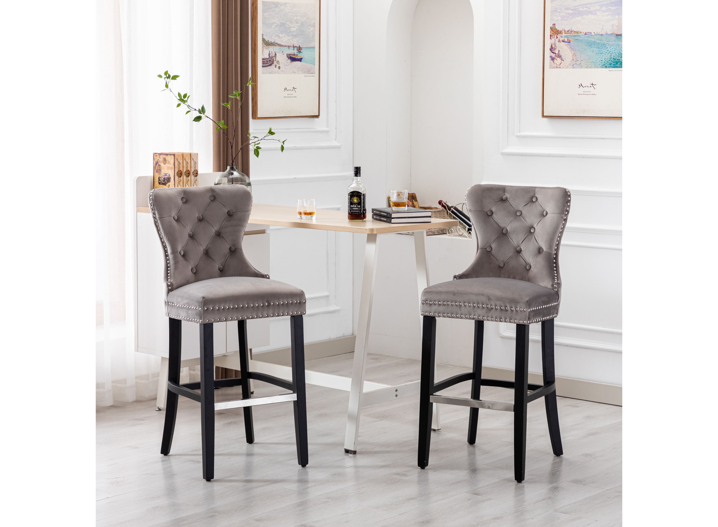 29" Tufted Velvet Bar Stool (Set of 2)